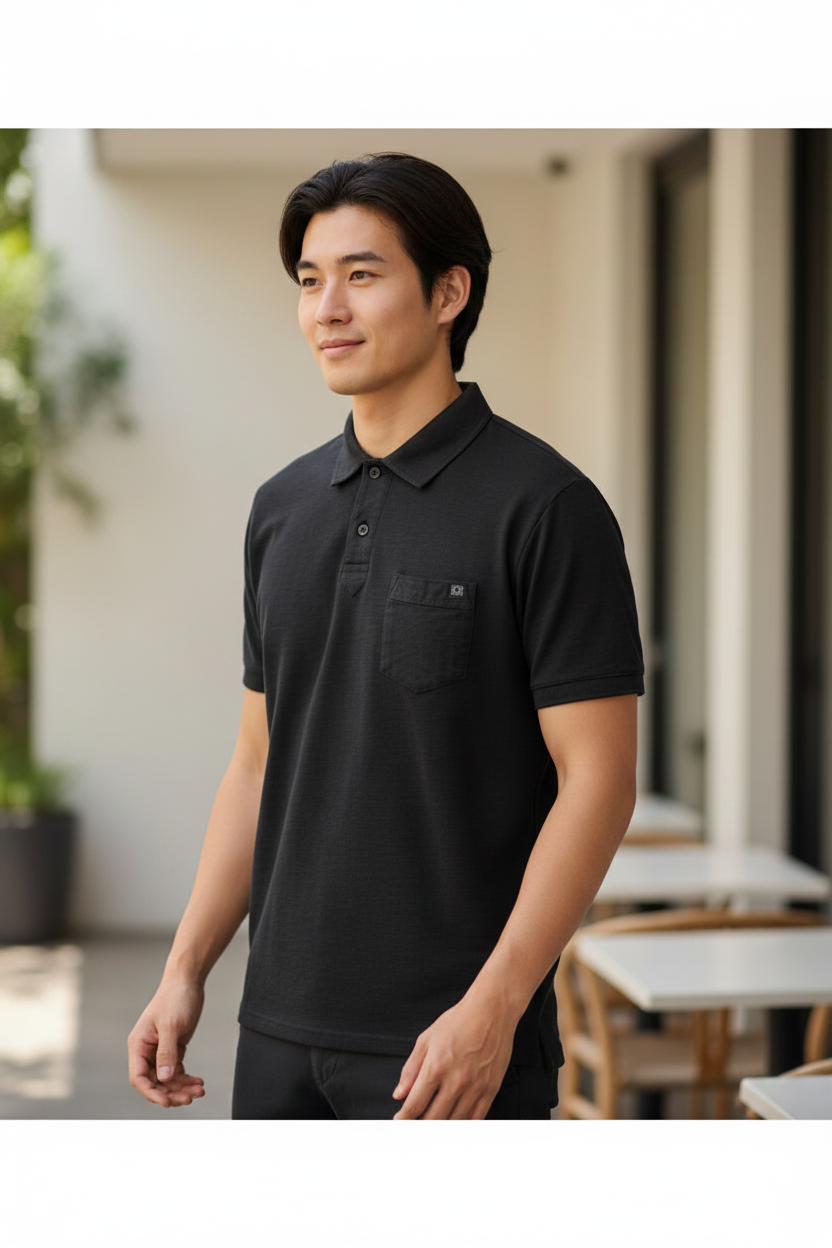 Grey Pique Polo Shirt